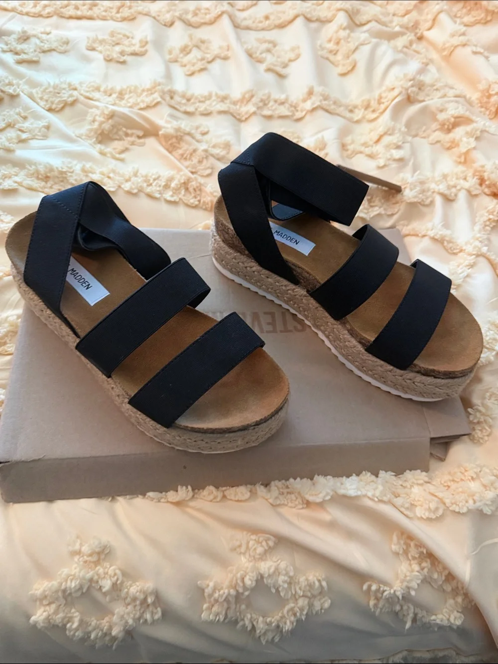Steve Madden Black Strappy Espadrille Platform Sandals